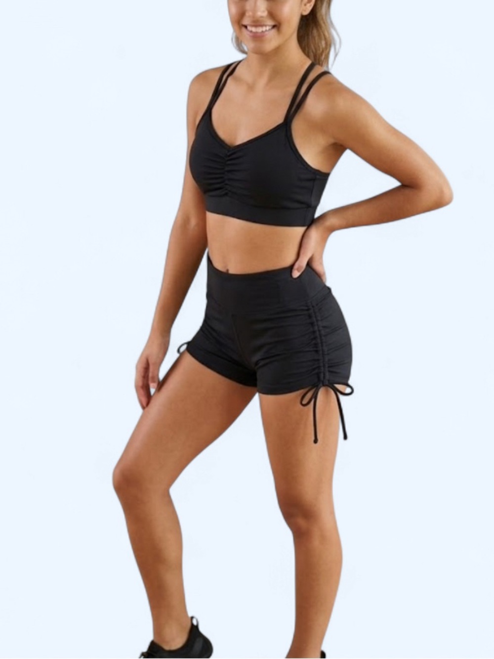Black Sports Bra and Shorts Set - Women’s Supportive Activewear